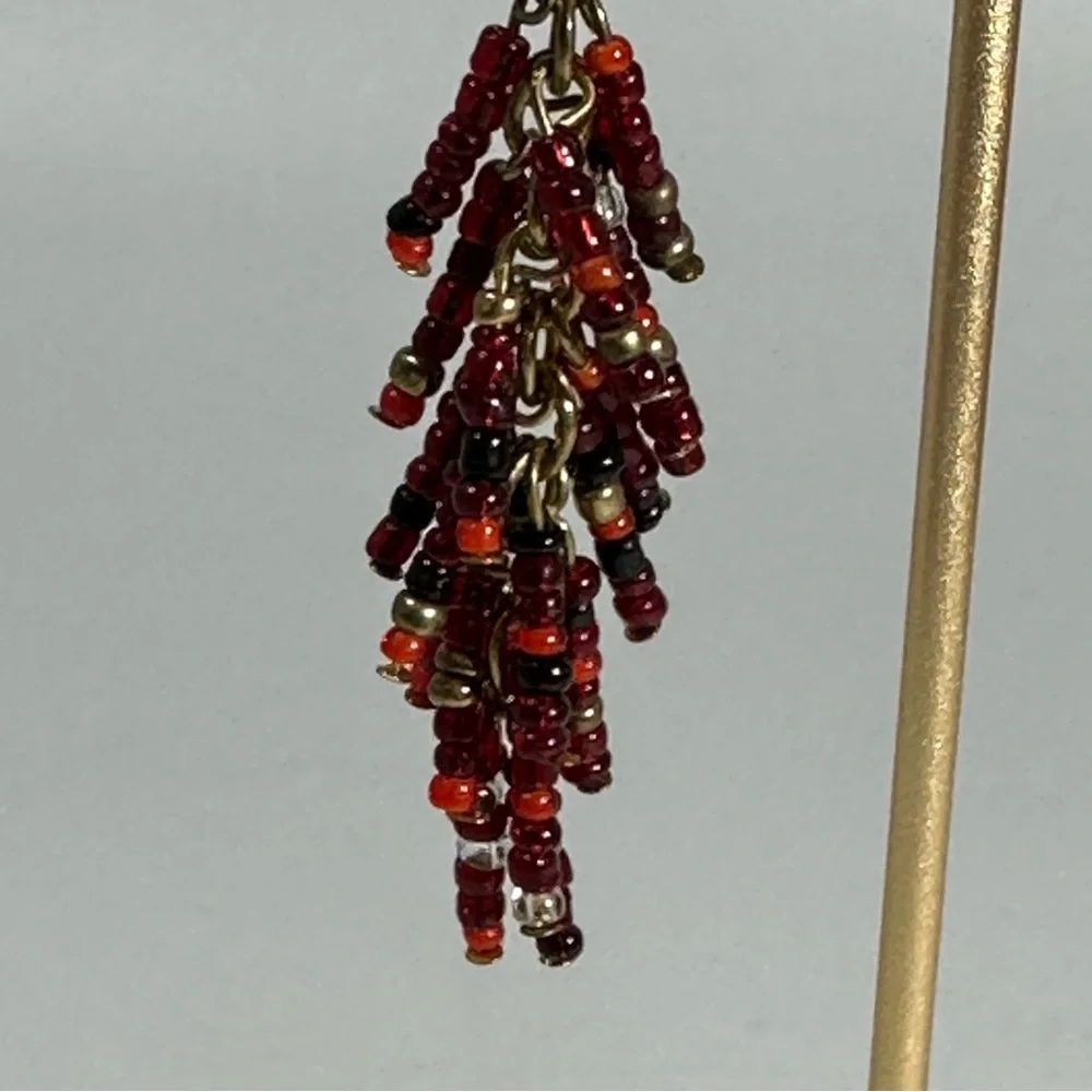 Red & Black Seed Bead Tassel Boho Dangle Beaded Earrings
